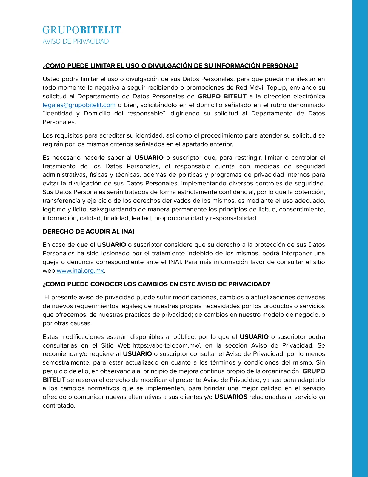 Aviso de privacidad, página 5 de 6
