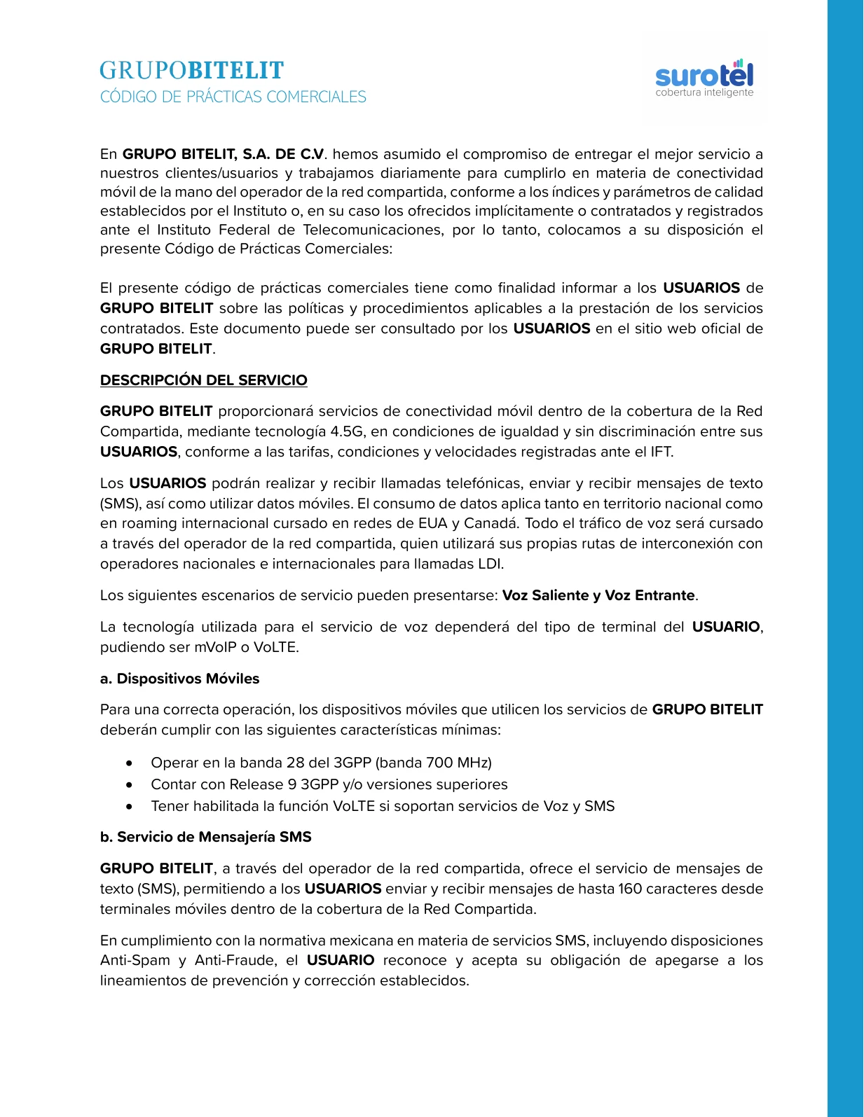 Código de prácticas comerciales, página 1 de 4