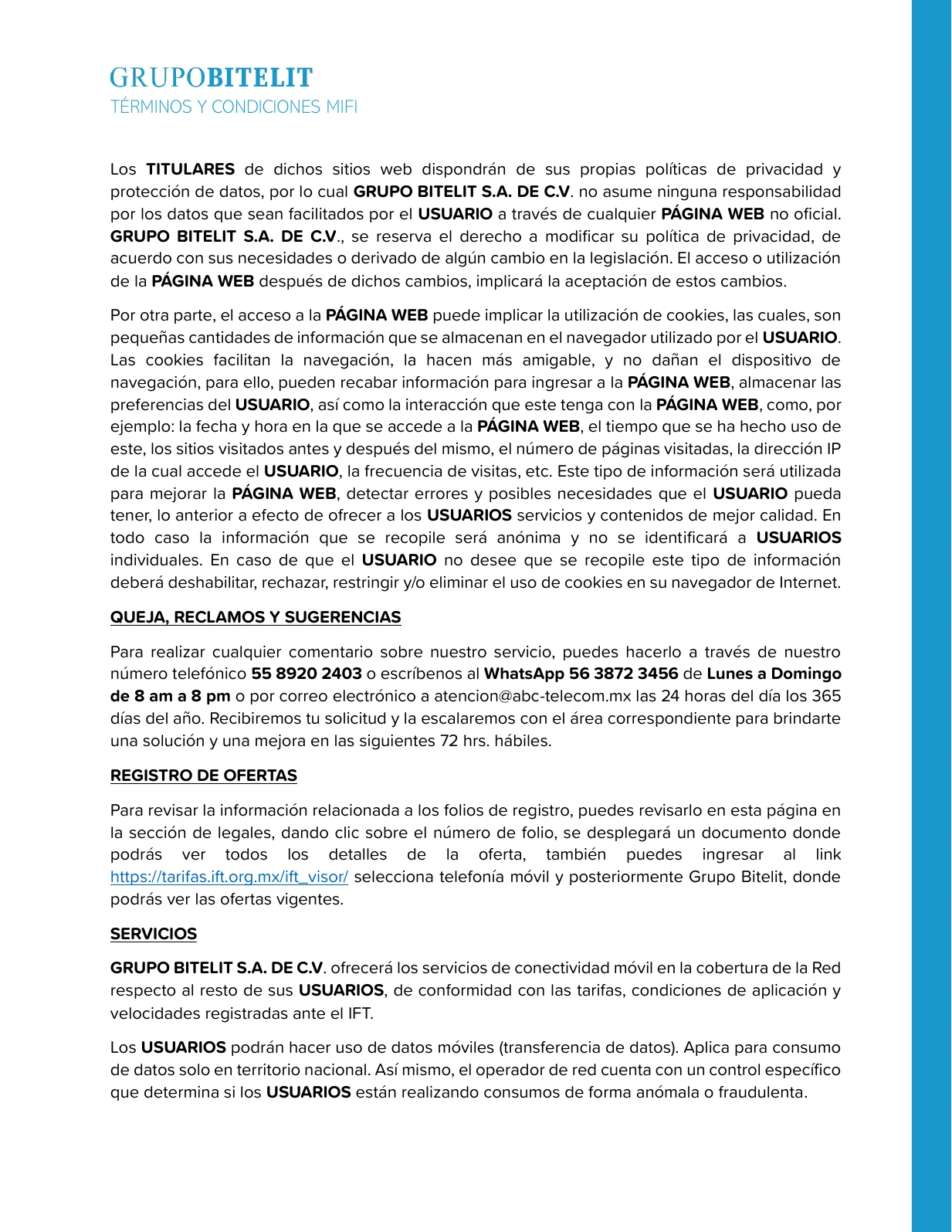 Términos y condiciones MiFi, página 3 de 10