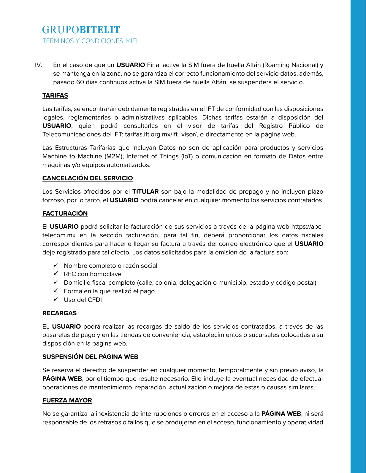 Términos y condiciones MiFi, página 5 de 10