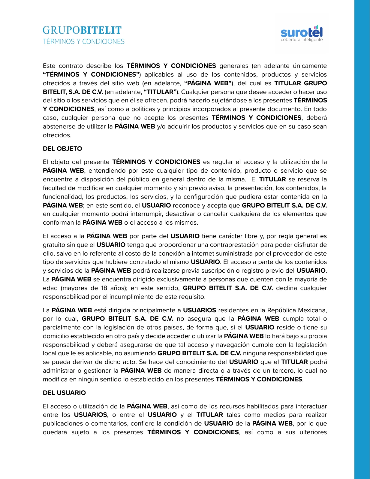 Términos y condiciones de telefonía, página 1 de 13