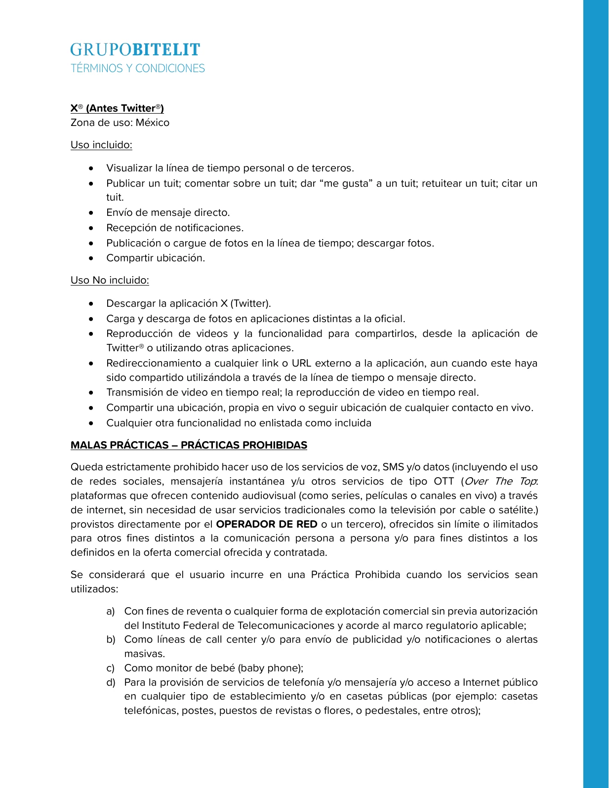 Términos y condiciones de telefonía, página 12 de 13