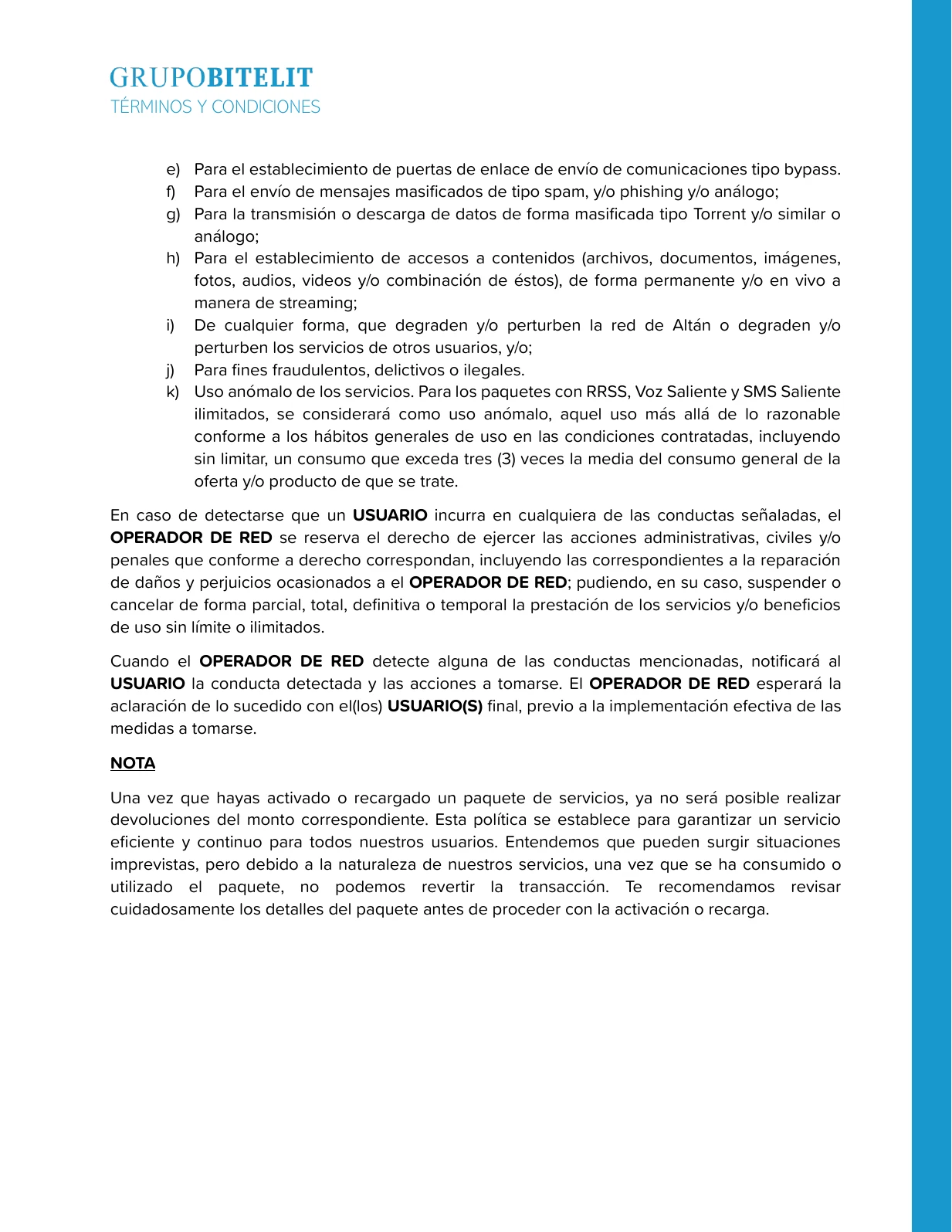 Términos y condiciones de telefonía, página 13 de 13