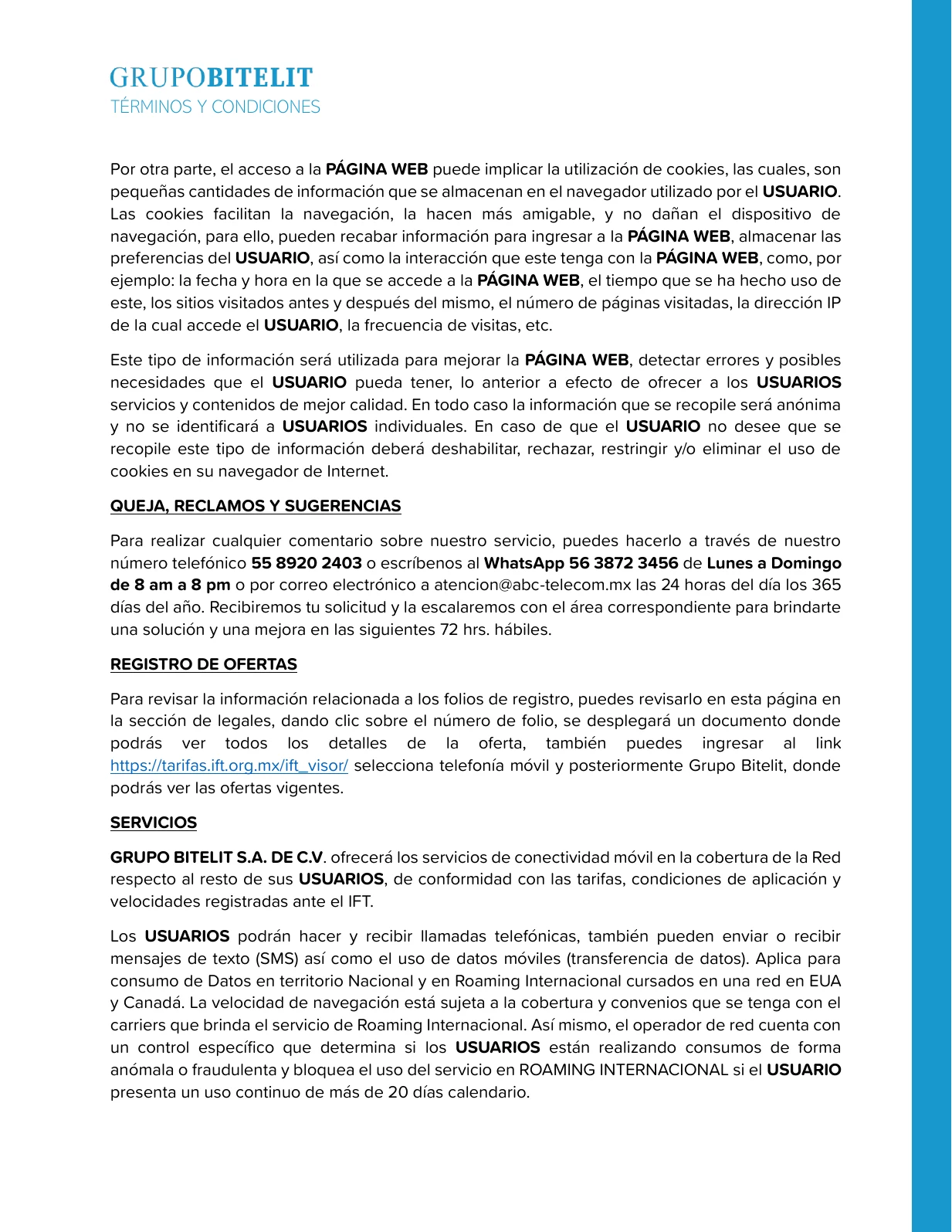Términos y condiciones de telefonía, página 3 de 13