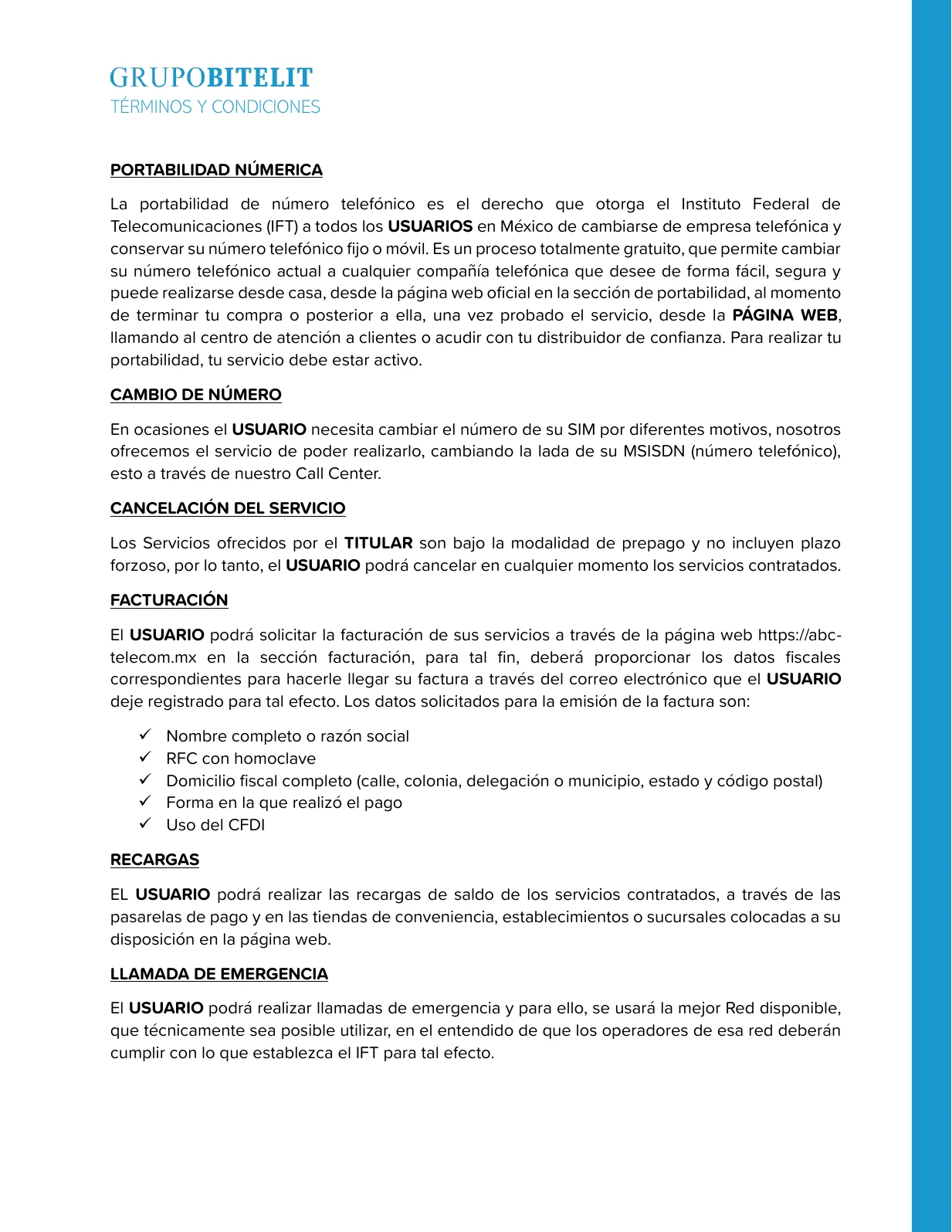 Términos y condiciones de telefonía, página 6 de 13