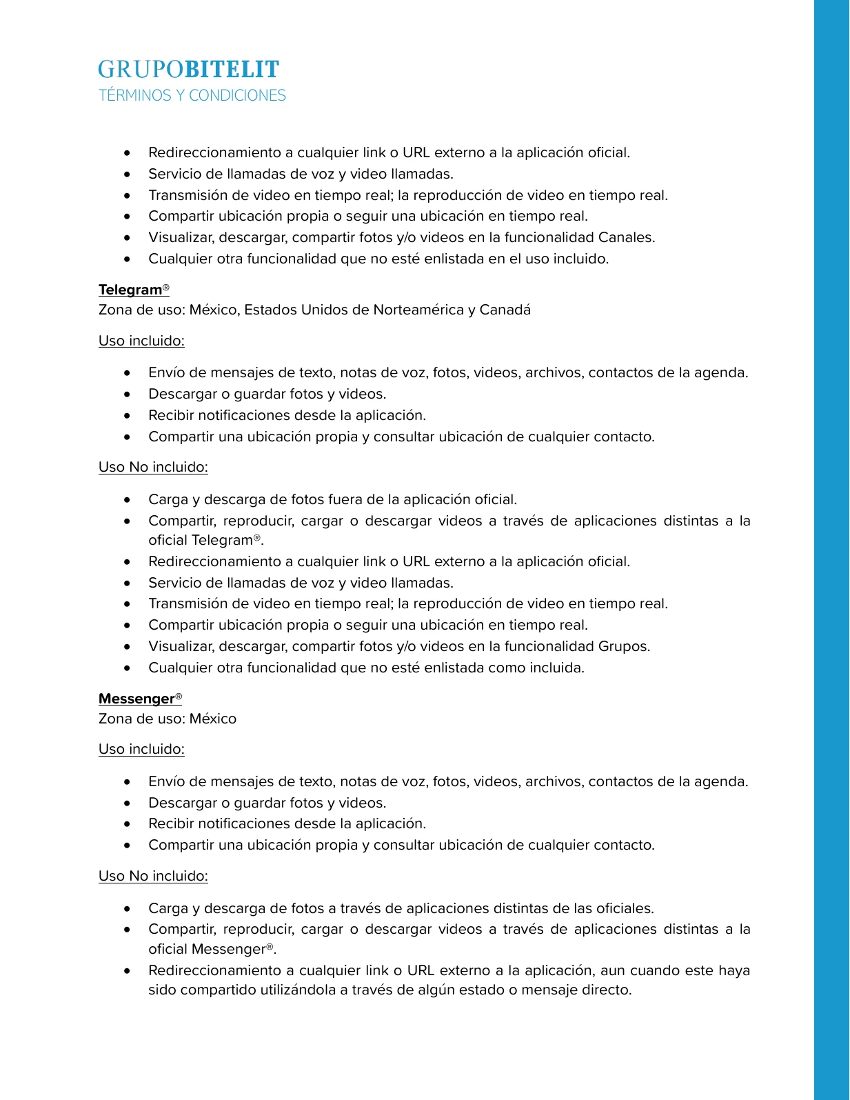 Términos y condiciones de telefonía, página 9 de 13