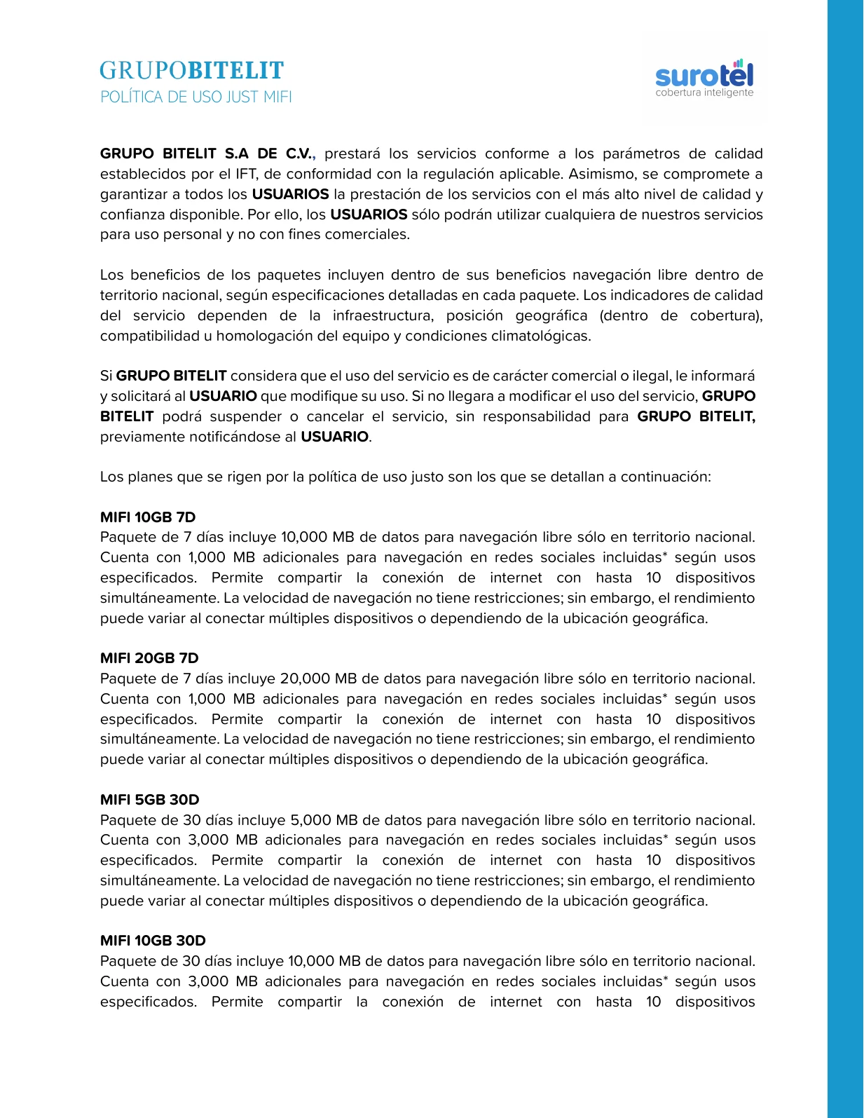 Política de uso justo MiFi, página 1 de 6