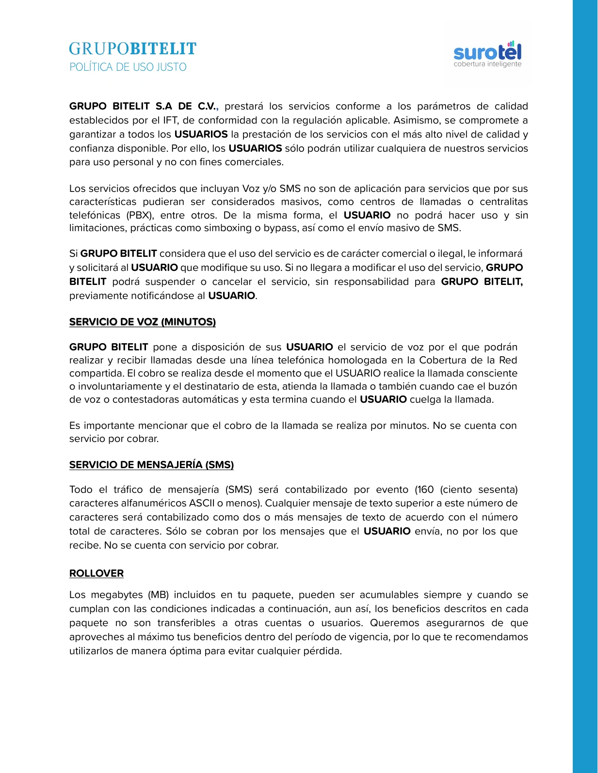Política de uso justo de telefonía, página 1 de 7
