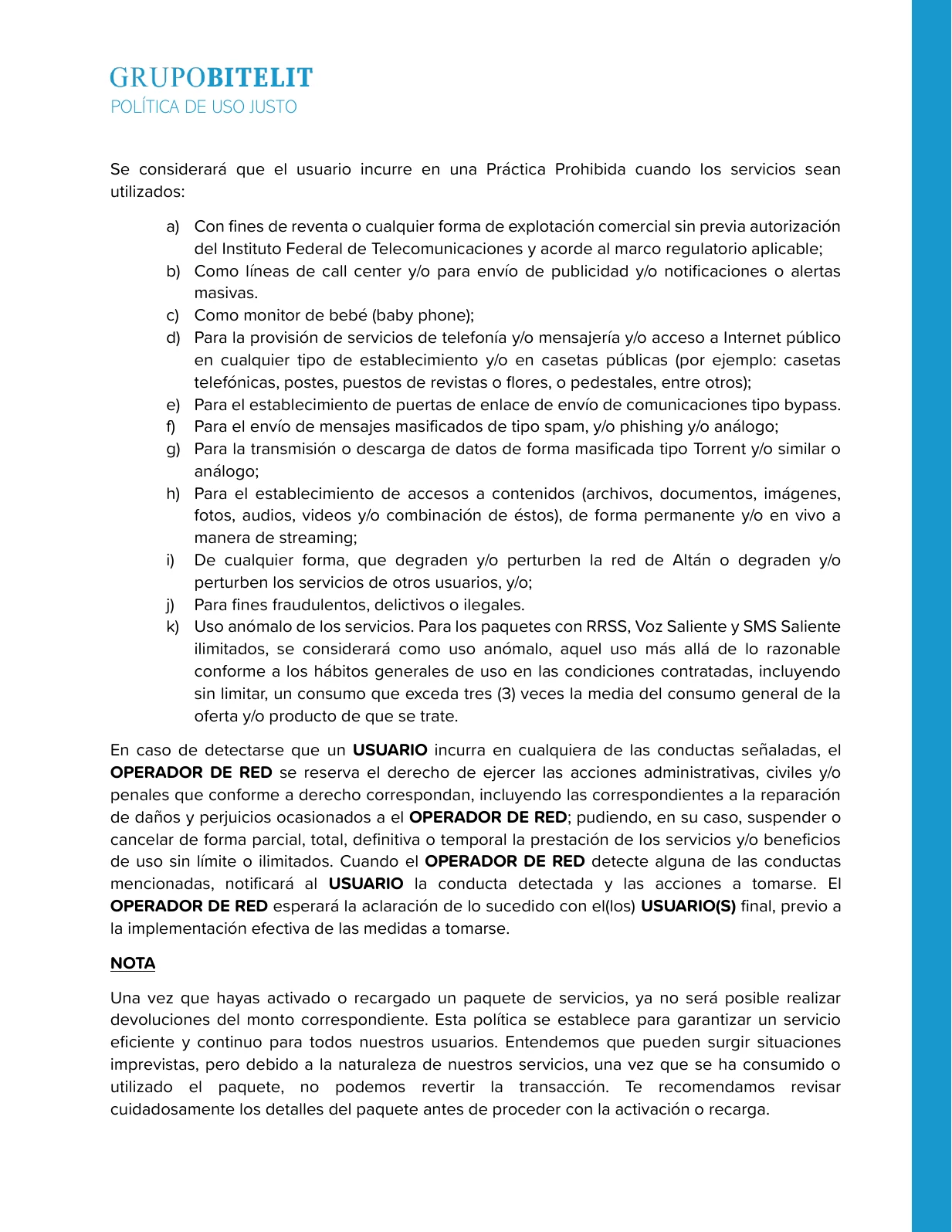 Política de uso justo de telefonía, página 7 de 7